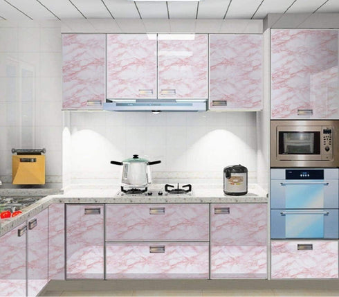 practicalWs 15.7in x 236.2in Self-Adhesive White/Pink Marble Removable Wallpaper Decor Decals Decoration Textured Panel Table Countertops Cabinets...