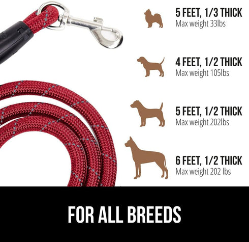 Gorilla Grip Heavy Duty Dog Leash, Soft Handle, Strong Reflective Rope for Night Pet Walking, Small Medium Large Animals, Durable Puppy Training L...