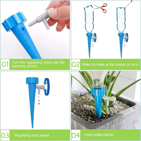 Drip Irrigation System Garden Watering System 12PCS Self Watering Spikes Devices Vacation Automatic Drip Irrigation Kits Adjustable Valve Plant Wa...