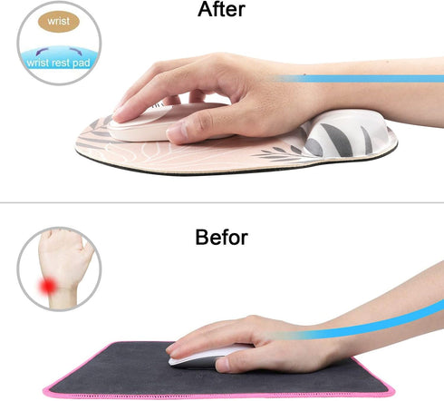 iLeadon Ergonomic Mouse Pad Wrist Support, Non-Slip Rubber Base Wrist Rest Pad for Home, Office Easy Typing & Pain Relief, Tropical Leaves...