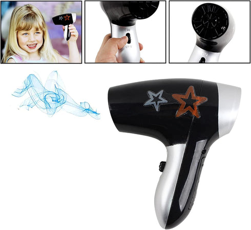 deAO Stylist Hairdresser Barber Salon Role Play Set with Hairdryer, Curling Iron, Belt and Styling Accessories Included – Great Pretend Play Set f...