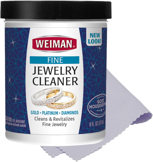 Weiman Fine Jewelry Cleaner Liquid with Cleaning Brush – Restores Shine & Brilliance to Gold, Platinum, Precious Gemstones & Diamond Jewelry, 6 Oz...