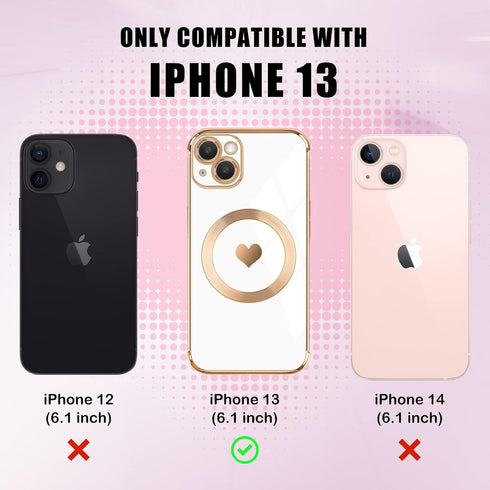 for iPhone 13 Magnetic Case, Luxury Cute Love Heart Design Plating Edge Case with MagSafe for Women Girls Soft TPU Shockproof Full Protective Case...