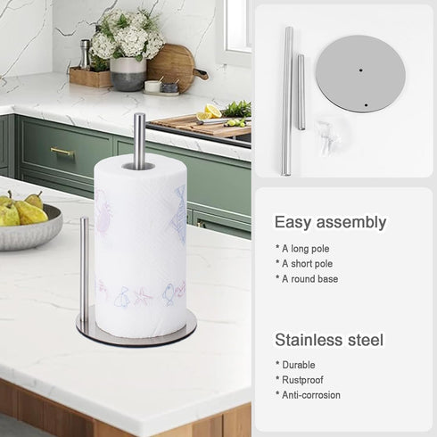 Silver Paper Towel Holder Kitchen Roll Holder, One-Handed Operation Tissue Paper Rack, Premium Stainless Steel Bathroom Chorme Paper Towel Holder ...
