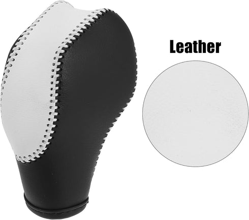 X AUTOHAUX Car Faux Leather Black White Gear Shift Knob Cover for Ford Focus 2012-2018 Escape 2013-2019 Fusion 2013-2016 Fiesta Transit Van White ...
