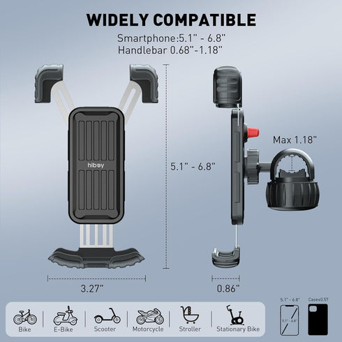 Hiboy Bike Phone Holder, 360° Rotation Adjustable Motorcycle Phone Mount,Bicycle Scooter Handlebar Phone Clip for 5.1" - 6.8" Smartphones......
