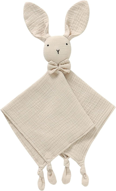 Baby Lovey Muslin Security Blankets Cotton Khaki Bunny Babies Lovie Soft & Breathable Infants Gift for Boy Girls,15 * 15 Inch...