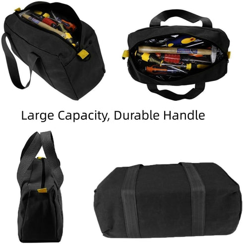 12 Inch Wide Mouth Tool Bag, Canvas Tool Bag, Heavy Duty Tool Storage Bag, Large Capacity Tool Tote Bag for Electricians, Power Tool Organizer Pou...
