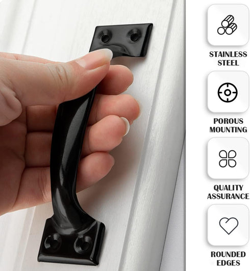 10 Pack Premium Black Pull Door Handles, 6 Inch Metal Cabinet Handle for Home Improvement, Garden Gate, Furniture Drawer Cabinet - Barn Door Hardw...