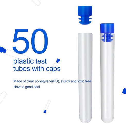Teenitor 50 Pack Clear Plastic Test Tubes with Blue Caps, 13×78mm, Great for Halloween Party...