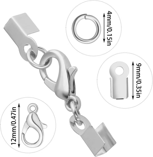 450 Piece Jewelry Making Accessories Kit Include 200 Fold Over Cord End Caps Crimp End Tips 200 Jump Ring Connectors and 50 Lobster Claw Clasps fo...