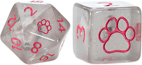 Gate Keeper Games and Dice: Inclusion Dice: Cat Dice - 7pc RPG Set, Grey w/ White Kitten Figure, Pink Numerals, 7 Resin Dice for Role Playing Game...