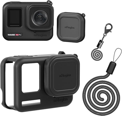 Ace/Ace Pro Silicone Protective Case for Insta360 Ace/Ace Pro,Lens Caps Protector Sleeve Case Cover Action Camera Accessories with Neck Strap Lany...