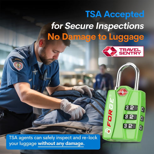 Forge TSA Luggage Combination Lock - Open Alert Indicator, Easy Read Dials, Alloy Body- Ideal for Travel, Lockers, Bags (Green 2Pk)...