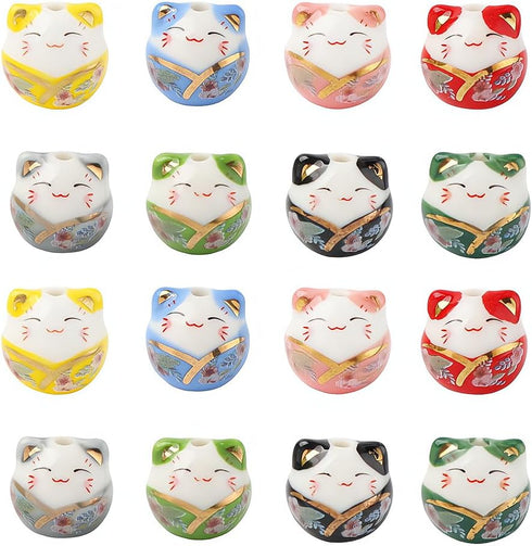 16Pcs Mix Ceramic Lucky Cat Colorful Porcelain Beads for Jewelry Making DIY Necklace Bracelet Charms Handmade Craft Supplies...