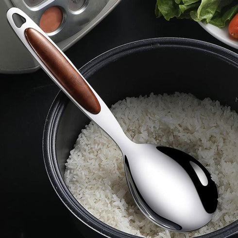 2pcs Stainless Steel Rice Spoon Rice Cooker Dishes Condiment Spoon Soup Rice Ladle Spoon Rice Serving Spoon Rice Scooper Asian Spoons Kitchen Scoo...