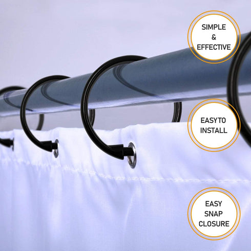 Top-spring Black Shower Curtain Hooks, 12pcs Plastic Shower Curtain Rings, Round O Hooks Hanger for Bathroom Shower Rod (O-Shape(Black))...