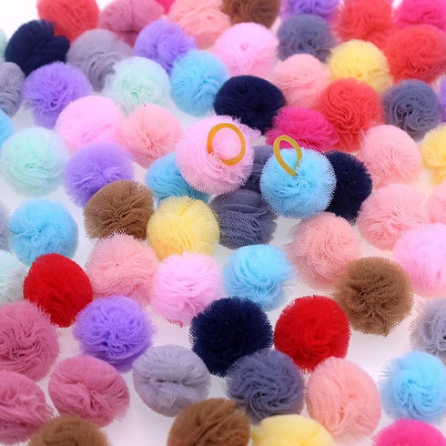 100pcs Small Pet Dog Hair Bows, Bulk Cute Dog Hair Round Puff Ball Pom Pom Bows with Rubber Bands, Mix Handmade Yorkie Dog Grooming Bows for Dog H...