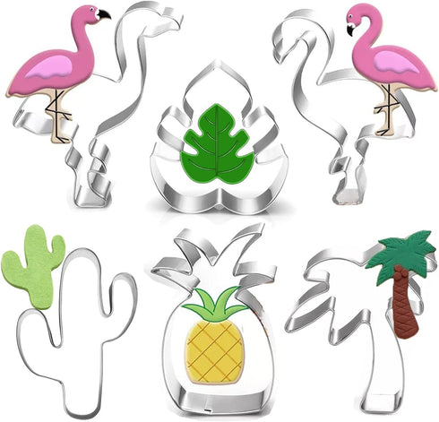 Hawaiian Cookie Cutter Set - 6 Piece: Cactus, Pineapple, Flamingo, Monstera Leaf, Palm Tree - Tropical Cookie Cutters for Summer Parties...