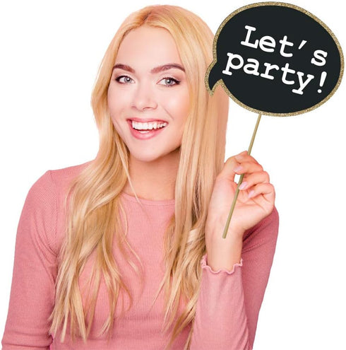 Fully Assembled 50th Birthday Photo Booth Props - Set of 30 - Black & Gold Selfie Signs - 50th Party Supplies & Decorations - Cute Bday Designs wi...