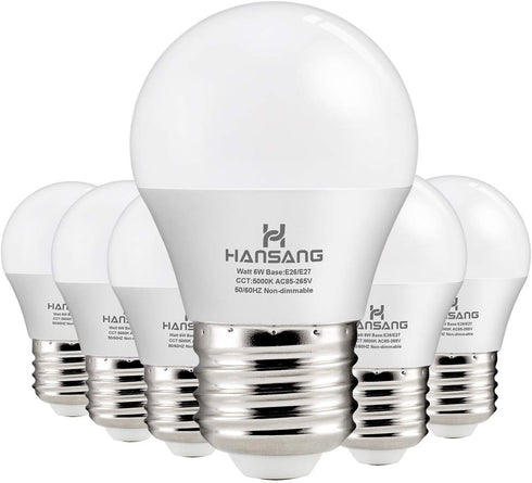 hansang A15 LED E26 Small Light Bulb, Daylight 5000K, 60Watt Equivalent Ceiling Fan Light Bulbs, E26 Standard Base Appliance Light Bulb, 600 Lumen...