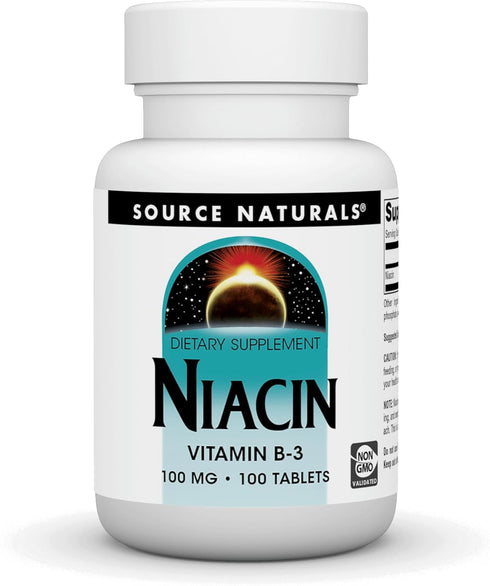 Source Naturals Niacin 100 mg Vitamin B-3, Non-GMO - 100 Tablets...
