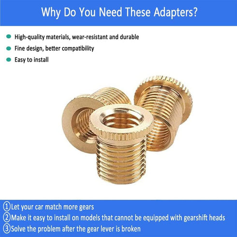 3PCS Brass Shift Knob Adapters Universal M8 X 1.25/M10 X 1.25/M10 X 1.5 Thread Gear Shifter Knob Screw...