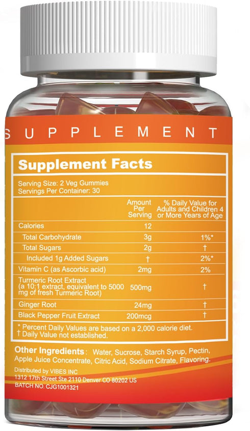 Turmeric Curcumin Gummies 500mg for Adults, with Black Pepper, Ginger Root, Vitamine C, Low Sugar Fruit Gummies, Orange Flavor - 120 Gummies...
