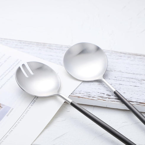 Salad Servers,Spoon and Fork Set 11.41 inch,18/10 Stainless Steel Salad Serving Titanium Plating (black silver)...
