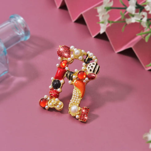 Intial Letter Brooch Pin Created Crystal Pearl Brooches Gold Plated Colorful Letter R Brooch Pins Art Nouveau Jewelry...