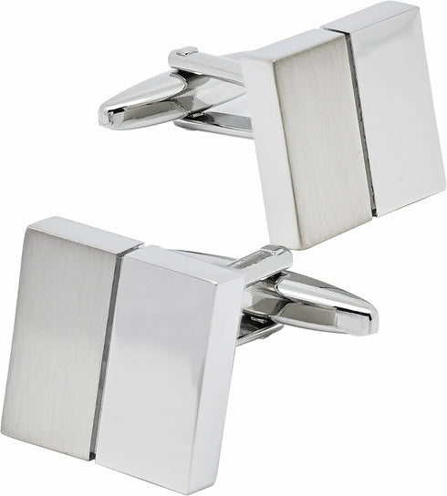 Silver Classic Square Cufflinks for Men with Gift Case Classic Square Brush Shinny Men's Cufflinks Jewelry Set for Wedding Party Anniversary Busin...