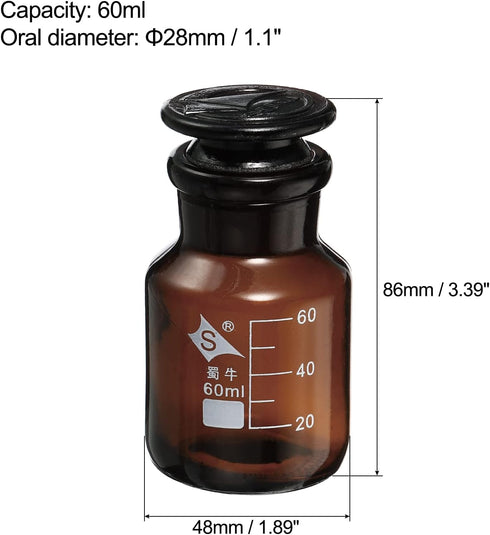 PATIKIL 60mL Reagent Media Bottle, 1Pcs Round 3.3 Borosilicate Glass Graduated Storage Bottle with Amber Cap for Chemistry Lab Universities Home, ...