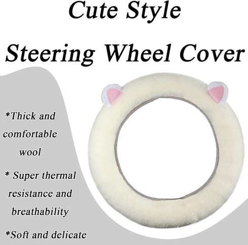 Cartoon Cute Fluffy Steering Wheel Cover for Women Girls,JXJKMMN Furry Ear Steering Wheel Cover Winter Warm Fuzzy Car Steering Wheel Cover Lovely ...