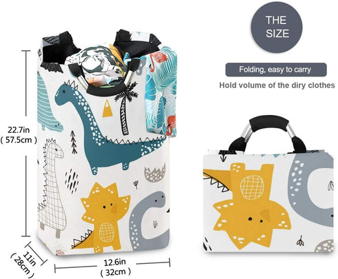 senya Large Storage Basket with Handles Collapsible Organizer Bin Laundry Hamper for Nursery Clothes Toys, Dino Scandinavian Style...