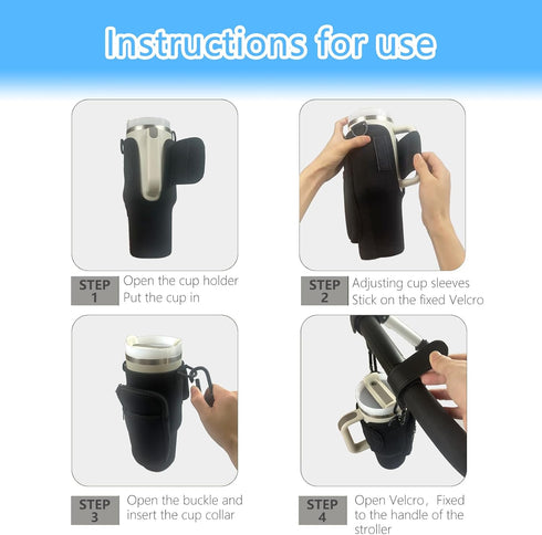 Stroller Cup Holder Compatible with Stanley,Stroller Cup Holder with Adjustable Strap and Pouch Taking Everywhere,Accessories for 30/40oz Stanley ...