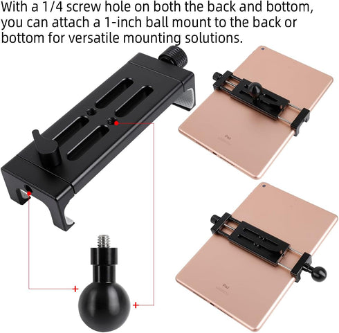 Aluminum Alloy Tablet Holder with 1" Ball Head-360 Rotatable Tablet Mount for iPad and Other Devices from 4.7"-12.9", Compatible with RAM Mounts a...