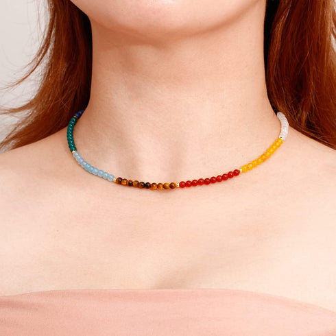 Jewever 7 Chakra Choker Necklace for Women Crystals and Healing Stones Balance Meditation Yoga Worry Stone Jewelry Gifts (16"+2")...