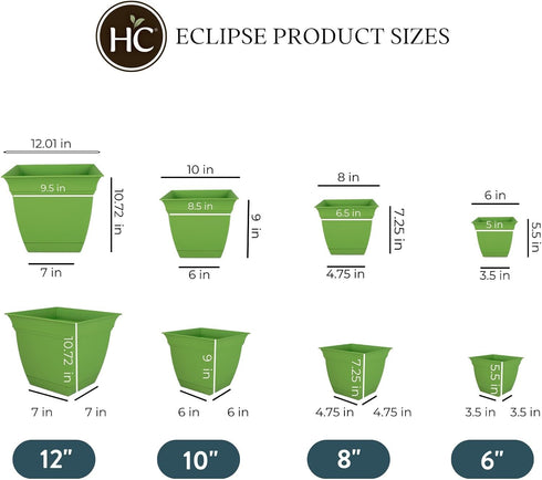 The HC Companies 8 Inch Eclipse Square Planter with Saucer – Indoor Outdoor Plant Pot for Flowers Vegetables Herbs, Peridot Green...