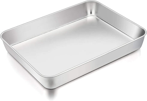 TeamFar Lasagna Pan, 12.3’’ x 9.75’’ x 2’’, Stainless Steel Rectangular Cake Brownie Casserole Pan For Roasting Baking, Healthy & Heavy Duty, Brus...