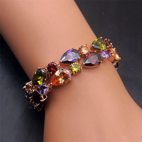 Vanessa Rose Gold Multi Gemstone Jewelry Sets for Women,Sparkling Garnet Amethyst Morganite Peridot Topaz (8 inch Bracelet)...