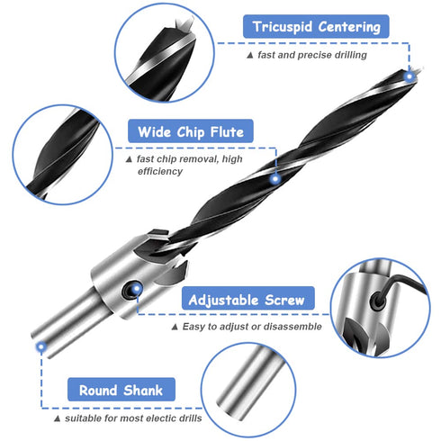 Mesee 7 Pieces HSS Countersink Drill Bit Set 3mm 4mm 5mm 6mm 7mm 8mm 10mm High Speed Steel Counter Sink Bits Carpentry Chamfer Reamer Woodworking ...