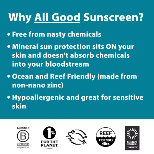 All Good Baby & Kids Sunscreen Lotion for Face & Body - UVA/UVB Broad Spectrum, SPF 30, Zinc Oxide, Coral Reef Friendly, Water Resistant- Zinc, Sh...