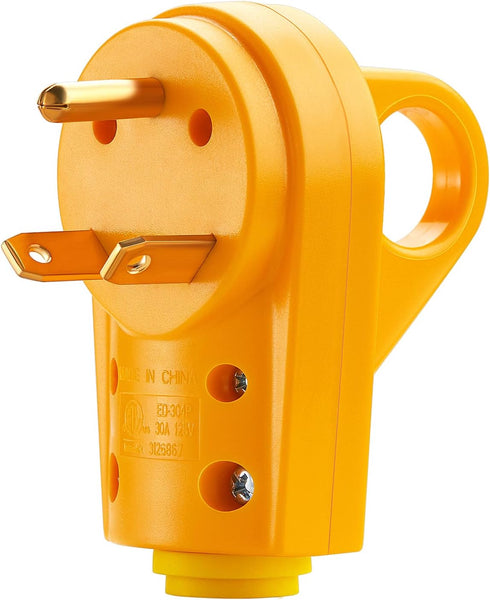 Kohree RV Replacement Plug 30 Amp Male, 125V RV Receptacle Plug, Heavy Duty RV Electrical Camper Plug Adapter with Ergonomic Grip Handle, Yellow...