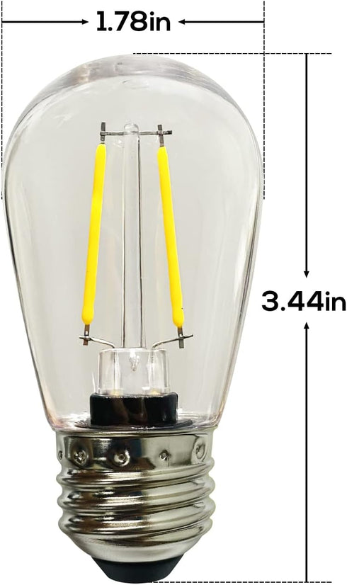 Banord 15 Pack Dimmable 2W S14 Replacement LED Bulbs, 2700K Warm White Waterproof Outdoor String Lights Vintage LED Filament Bulb, Shatterproof E2...
