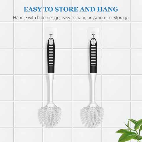 SetSail Dish Brush with Handle, 2 Pack Stiff Bristles Dish Scrubber with Built-in Scraper Dish Scrub Brushes for Cleaning Dishes, Pots and Pans, K...