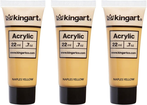KINGART 500-107 PRO Artist Quality NAPLES YELLOW Acrylic Paint, 22ml (0.74oz) Tubes, 3 Pack - Set (66ml Total), Naples Yellow...