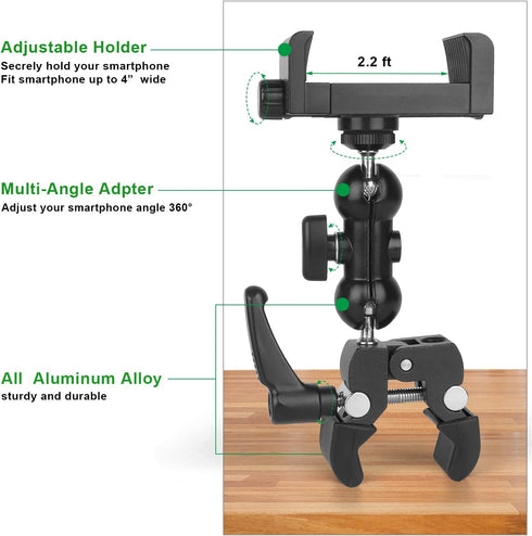 iTODOS Cell Phone Holder Mount Clip for Golf Cart,Wheelchair Walker,Stroller,Spin Bike, Table, Clamp Fits iPhone,Galaxy, Nexus,Most Phones and GPS...