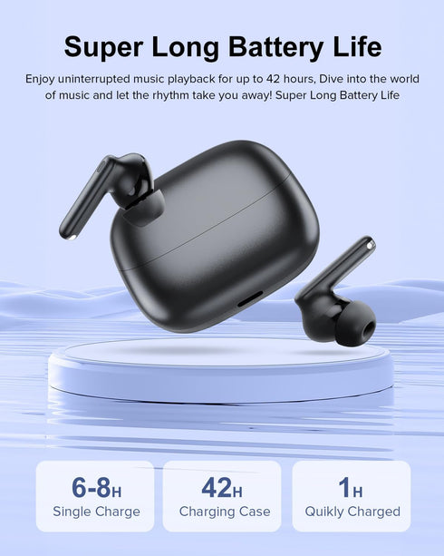 Wireless Earbuds, 42H Playtime Bluetooth 5.3 Headphones, HiFi Stereo Call Noise Cancelling Earbuds, IPX7 Waterproof Stereo in-Ear Earphones with L...