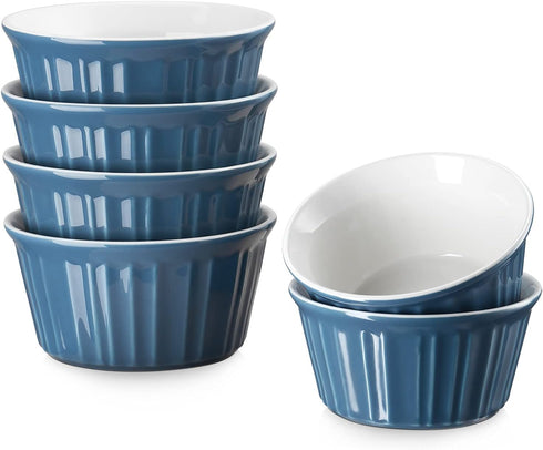 LIFVER 6 oz Porcelain Ramekins Bowls for Souffle, Creme Brulee, Classic Style Ramekins for Baking Oven Safe, Set of 6, Airy Blue...