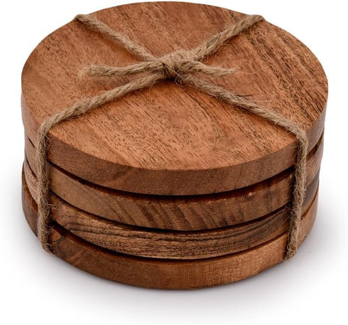 Samhita Acacia Wood Round Coasters Protection Tabletop,Countertop and Surfaces from Water Marks or Damage | Home & Office Decor | Housewarming Gif...